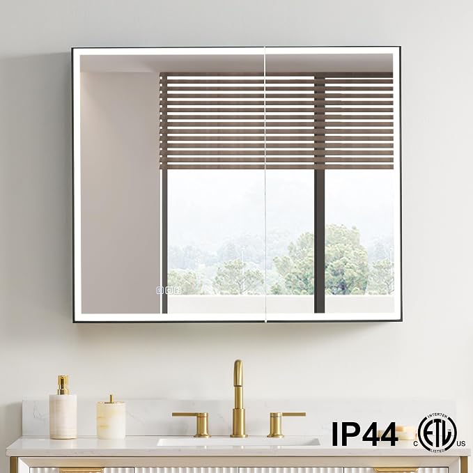 WELLFOR 36" X 30" LED Mirrored Medicine Cabinet, Medicine Cabinets - Image 3