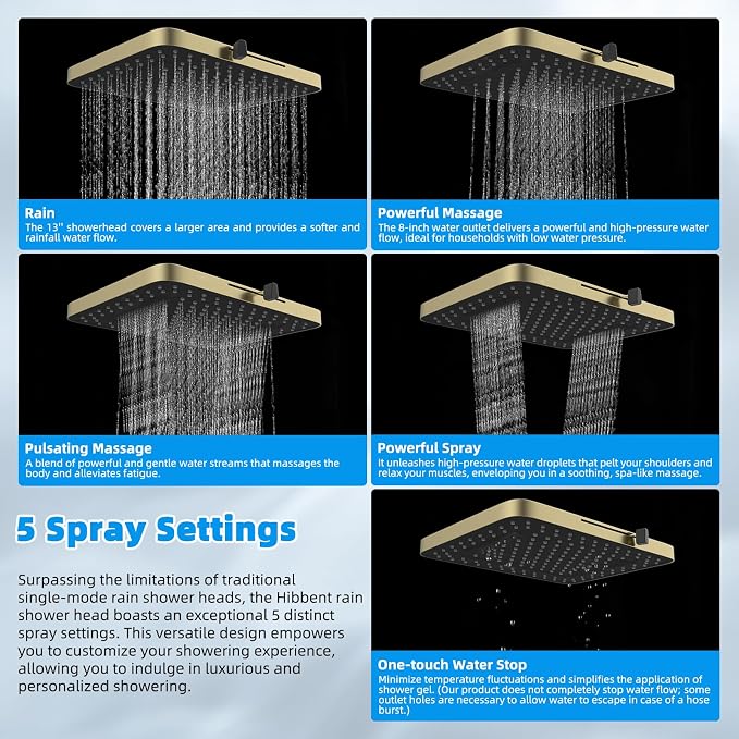Hibbent High Pressure 13'' Dual Shower Head Combo - Image 2