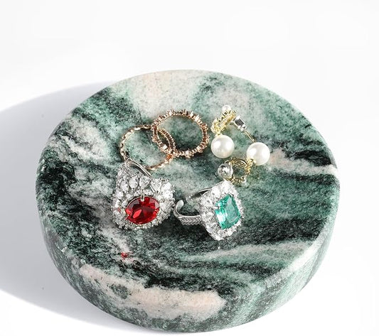 Koville Luxury Stone Jewelry Dish, Small Round Trinket Tray by Koville