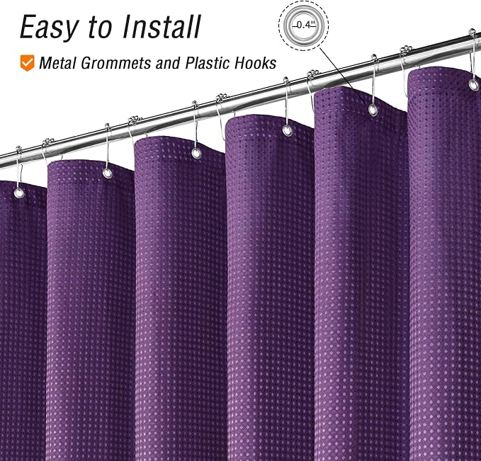 Gibelle Purple Shower Curtain, Waffle Weave Textured Fabric Shower Curtain - Image 4