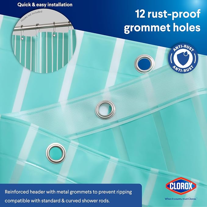 CLOROX Shower Curtain Liner, Premium Striped Medium-Weight Durable Waterproof - Image 7