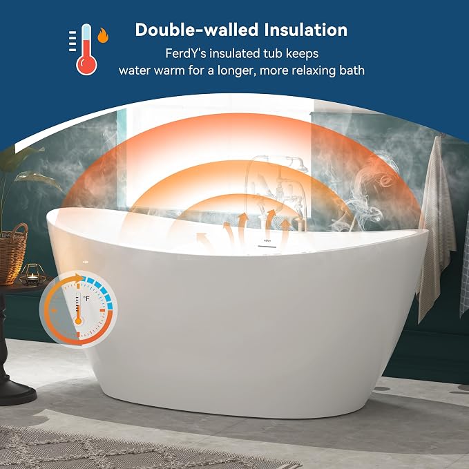 FerdY Naha 67" Freestanding Bathtub, Curve Edge Soaking Bathtub - Image 2