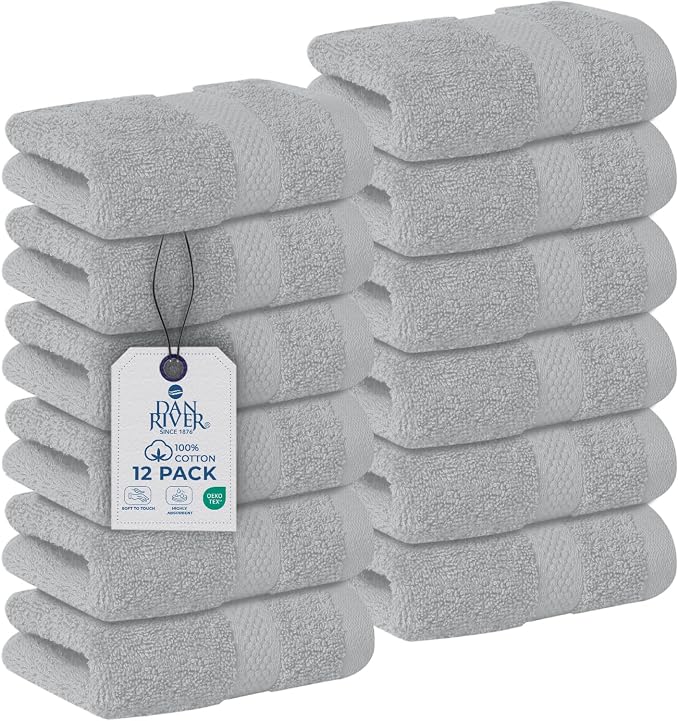 DAN RIVER 12-Pack Premium 100% Cotton Highrise Face Towels – Reusable Face by DanRiver
