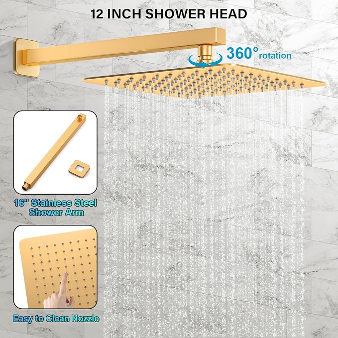Gold Shower Faucet Set, Rainfall Shower System - Image 3
