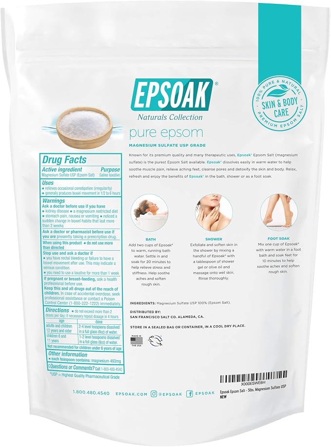 Epsoak Epsom Salt – 10 lb, Magnesium Sulfate USP, Made in USA, and Soaking - Image 2
