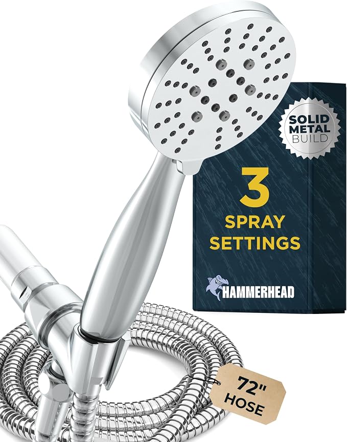 HammerHead Showers® Solid Metal 3-Spray Handheld Shower Head by HammerHeadShowers