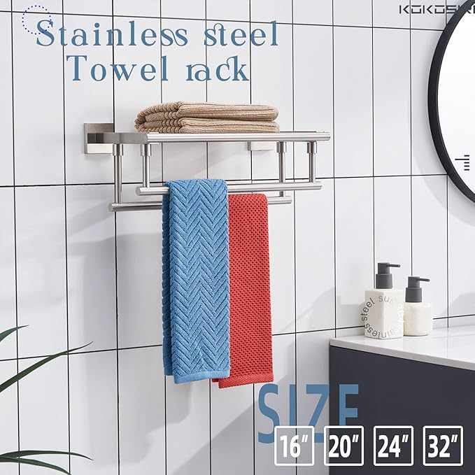 KOKOSIRI Towel Shelf with Double Towel Bars 16 Inches Bathroom Towel Rack Towel - Image 3