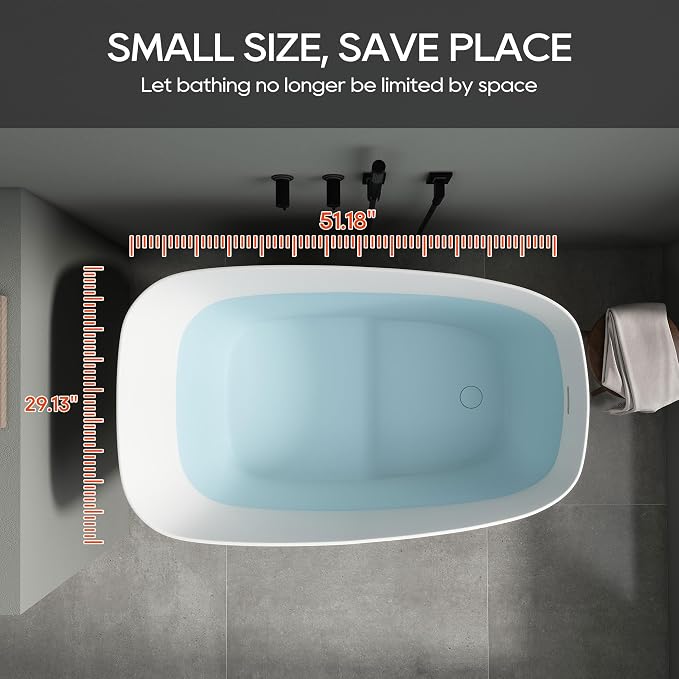 SJ Star&Jane 51" Solid Surface Japanese Soaking Bathtub Stone Resin - Image 5
