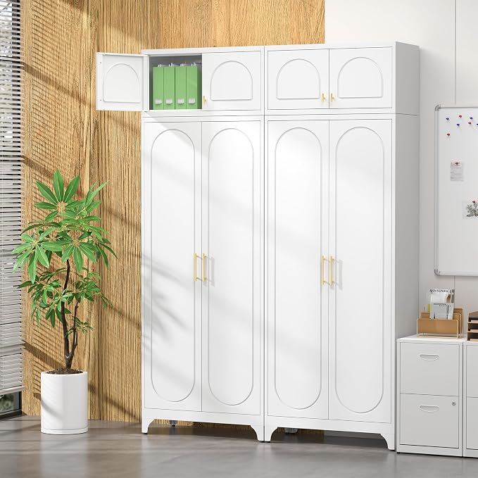 Metal Storage Cabinet and Wall Upper Storage Cabinet, 90Inch White Kitchen by Steeloong