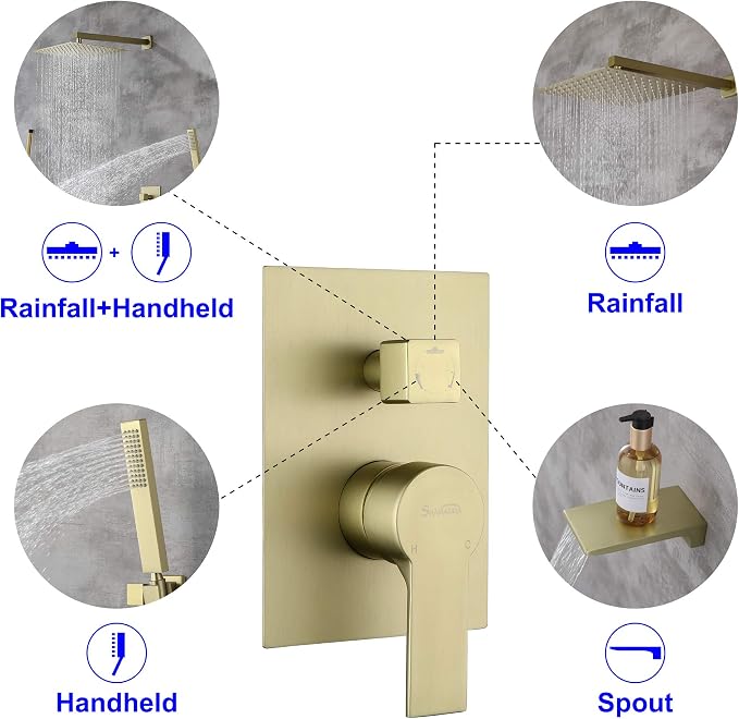 SHAMANDA Shower System with Waterfall Tub Spout and Handheld Shower Head - Image 3