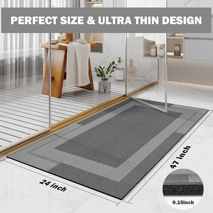 Non Slip Long Bath Mat Bathroom Runner, Rubber Backing Ultra Thin Bathroom Rugs - Image 2