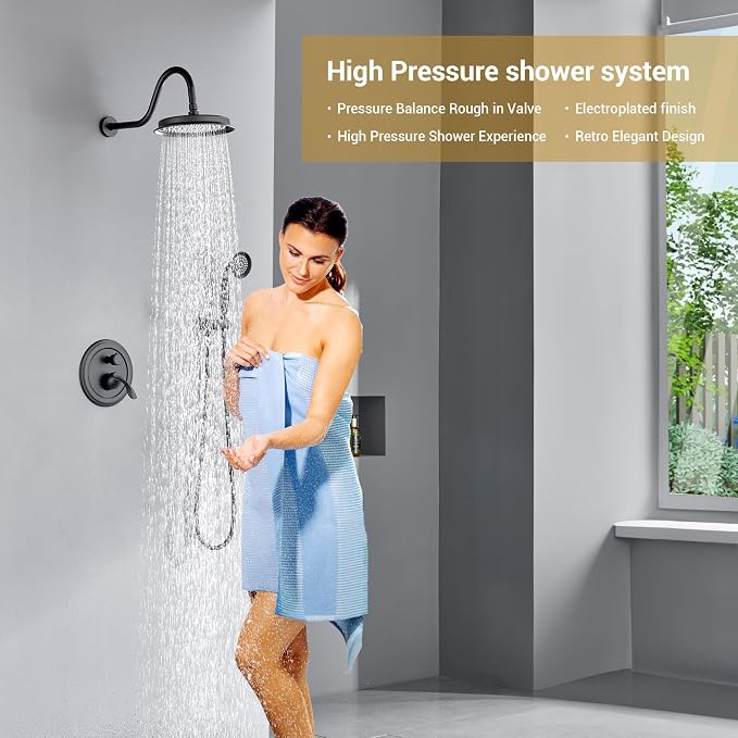 DASAN Matte Black Rain Shower System Antique Shower Faucet Complete Sets - Image 2