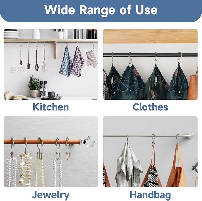 Titanker Shower Curtain Hooks Rings, Rust Resistant Metal Double Glide Shower - Image 5