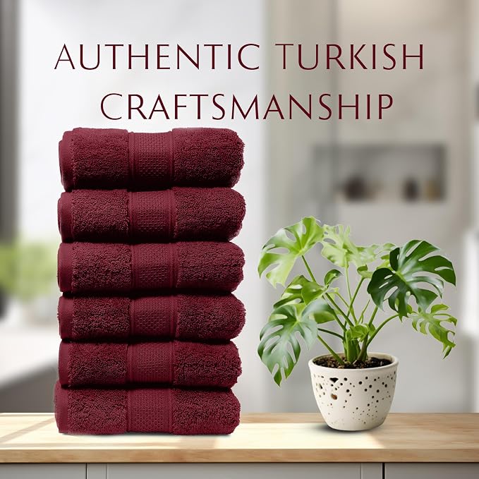 MAURA Wine Red Hand Towels for Bathroom. Luxury Turkish Cotton Bath Hand Towels - Image 6