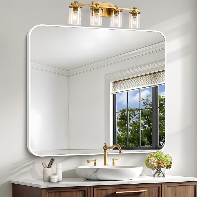 BONEWEI White Bathroom Mirror, 36x40 inch Wall Mirror by BONEWEI