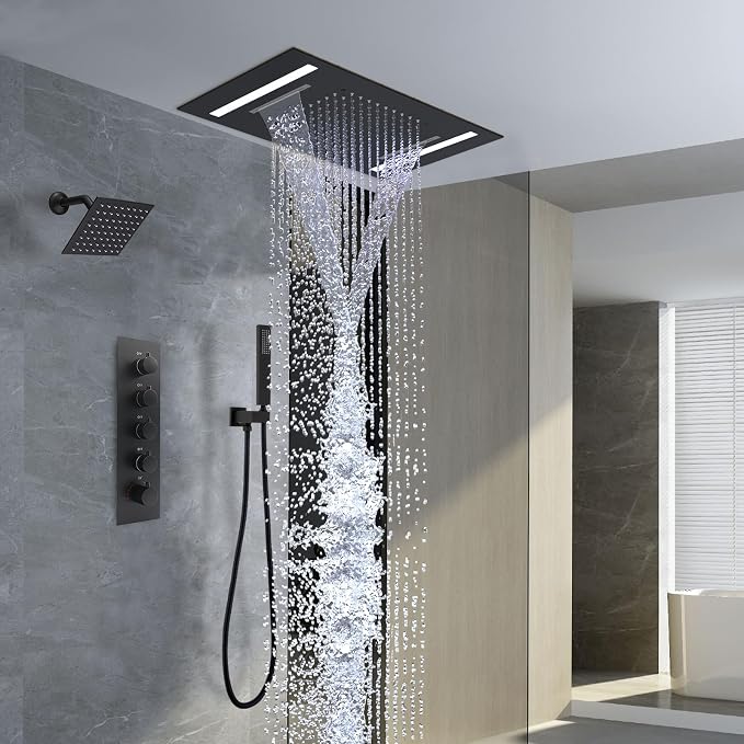 Dual Rain Shower Head Thermostatic Luxury Spa Shower System And Ceiling Mount - Image 2