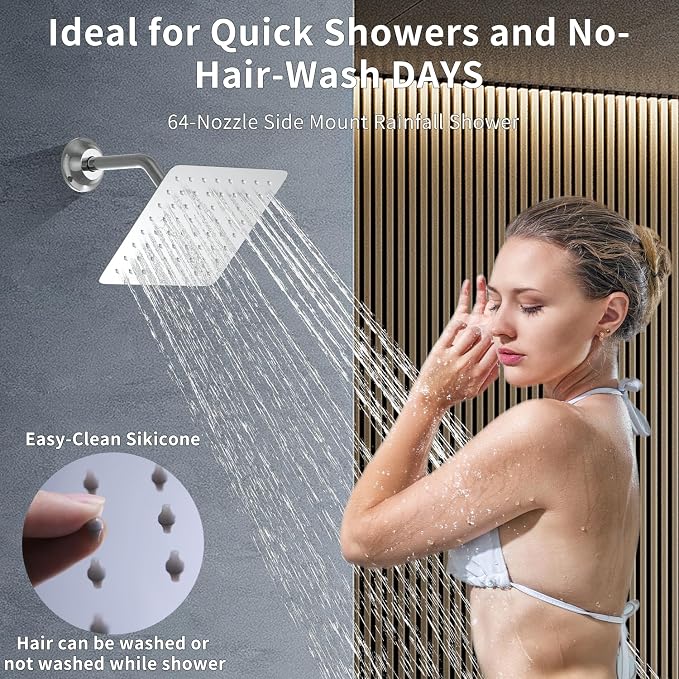 Bathroom Rainfall Shower System Wall Mount 8 Inch Shower Head - Image 3