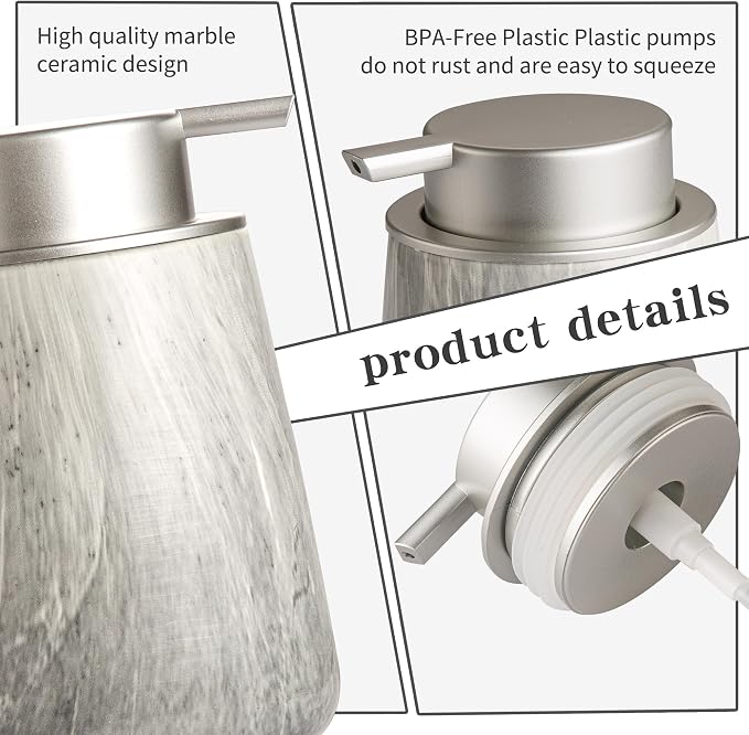 Enra Ceramic Hand Soap Dispenser, 12 oz Gray Lotion Dispenser Bathroom Liquid - Image 5