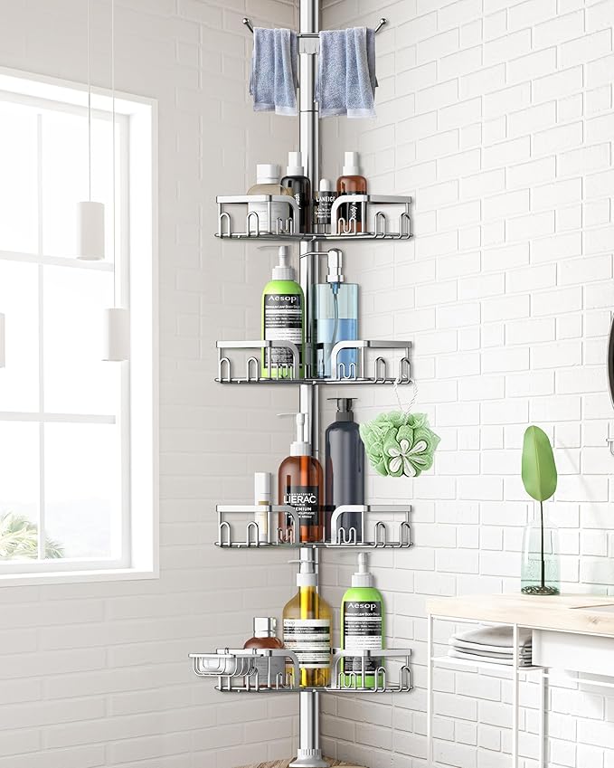 Corner Shower Caddy Tension Pole, 39-113 inch Adjustable Rustproof Floor by Clothink