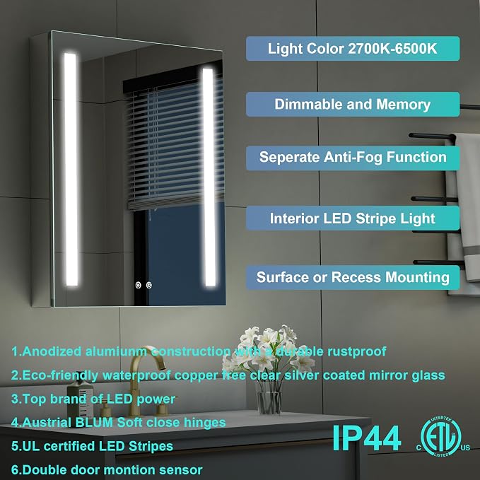 WELLFOR 24" X 30" LED Medicine Cabinet - Image 4