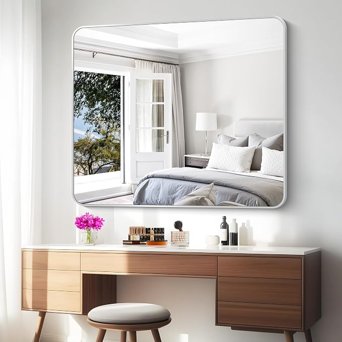 BONEWEI Silver Bathroom Mirror, 40x48 inch Wall Mirror - Image 8