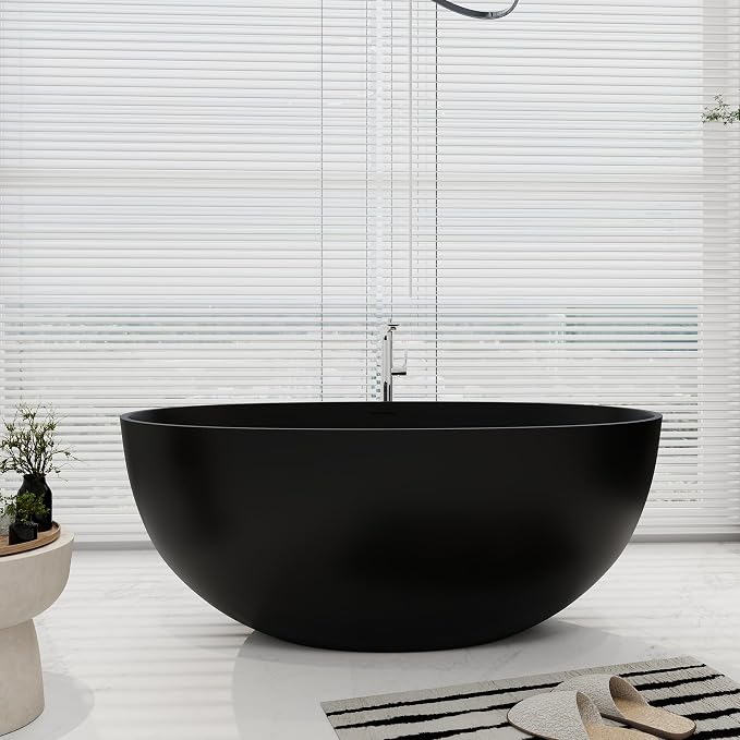 SJ STAR&JANE 55" Solid Surface Freestanding Bathtub, Stone Resin Oval Soaking by SJSTARJANE