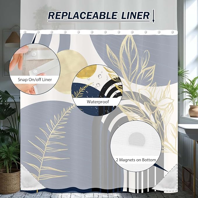 Navy Blue See Through Mesh Top Shower Curtain - Image 4