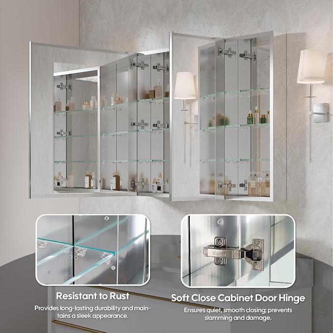 WELLFOR 36" x 30" Rectangle Medicine Cabinet Mirror, Surface Mount or Recessed - Image 5