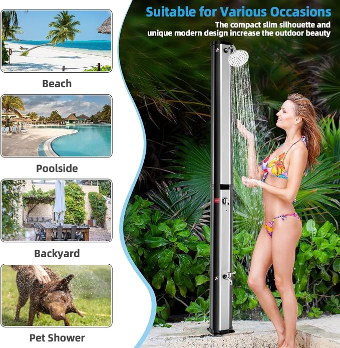 Giantex 7.2 FT 10 Gallon 2-Section Solar-Heated Outdoor Shower, Pool Shower - Image 3