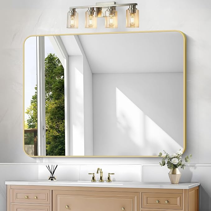 BONEWEI Gold Bathroom Mirror, 36x48 inch Wall Mirror by BONEWEI
