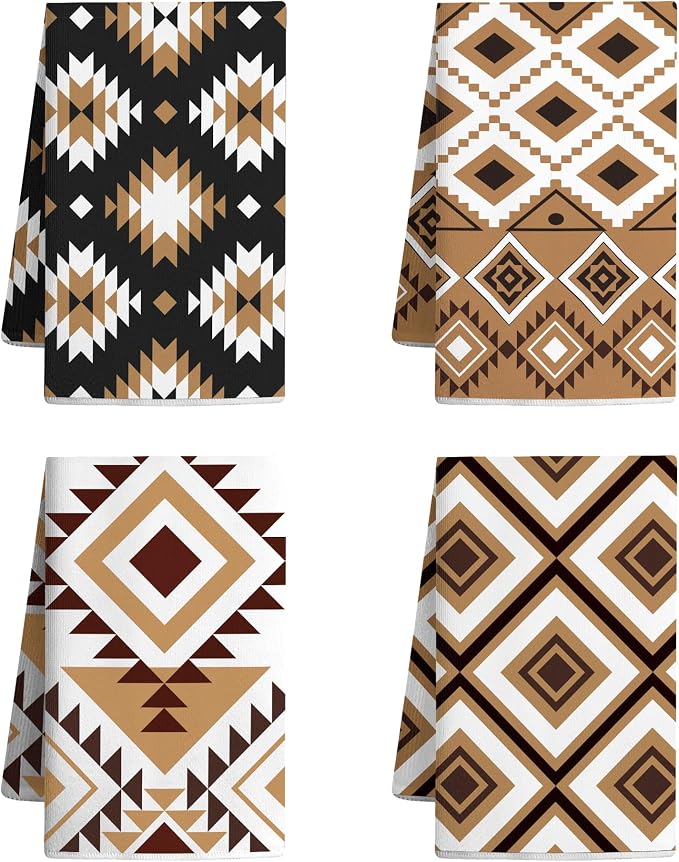 Set of 4 Western Aztec Kitchen Towels Vintage Themed Dish Towel Bathroom - Image 8