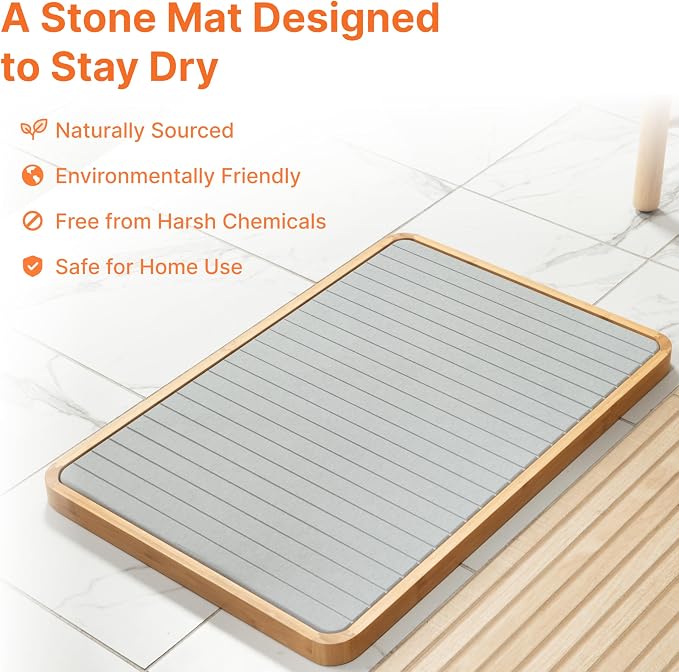 Stone Bath Mat with Bamboo Trim - Image 4
