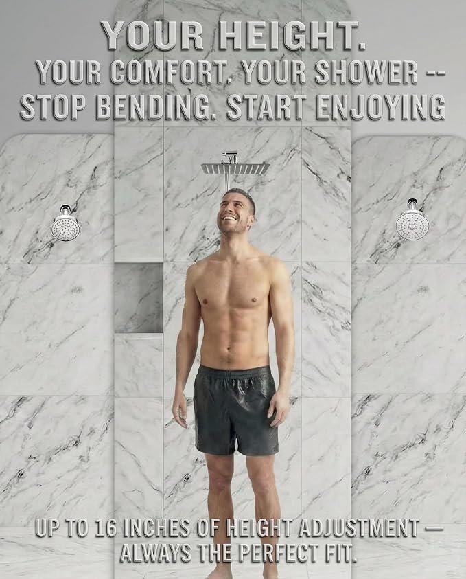 All Metal Rain Shower Head, Brass Adjustable Shower Arm Extender, Waterfall - Image 3