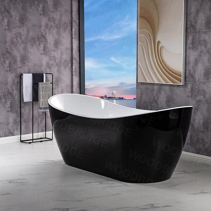 WOODBRIDGE 71" Acrylic Freestanding Bathtub Contemporary Soaking Black Tub - Image 2