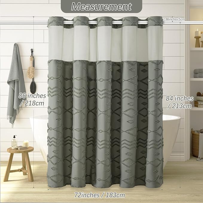 Long No Hook Tufted Chevron Striped Shower Curtain - Image 6