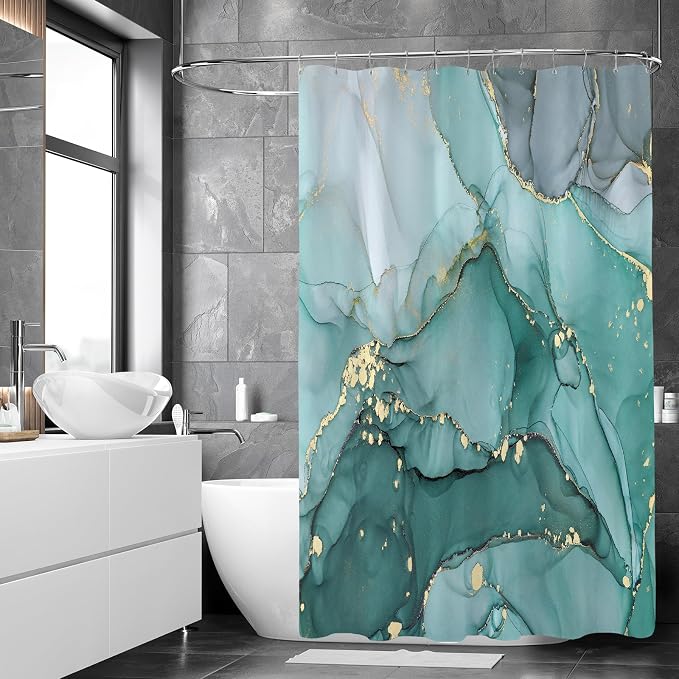 Turquoise Marble Shower Curtain 60x72, Teal Modern Abstract Fabric Shower - Image 3