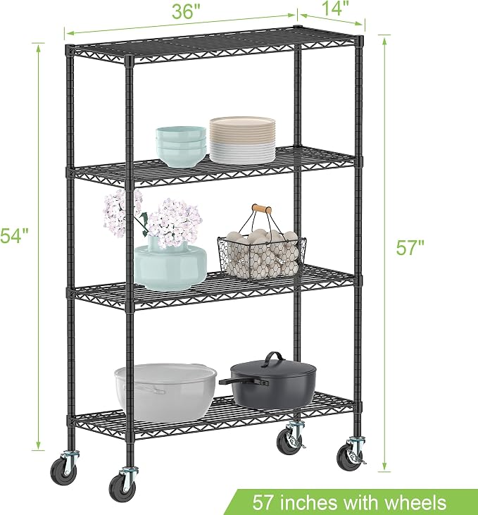 Storage Wire Shelving with Wheels 4-Tier Heavy Duty Garage Shelves Unit Metal - Image 3