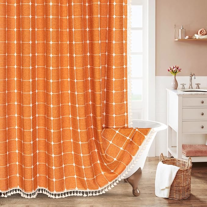 MitoVilla Orange Boho Shower Curtains by MitoVilla