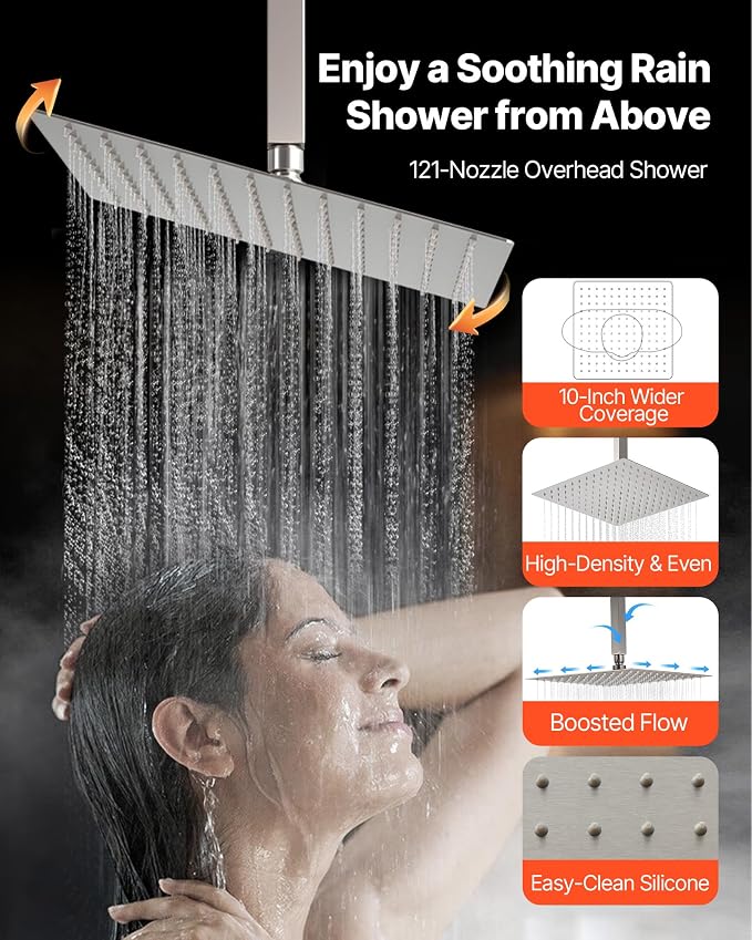 VEVOR Shower Faucet Set, 10 Inch Ceiling Mount Rainfall Shower System - Image 5