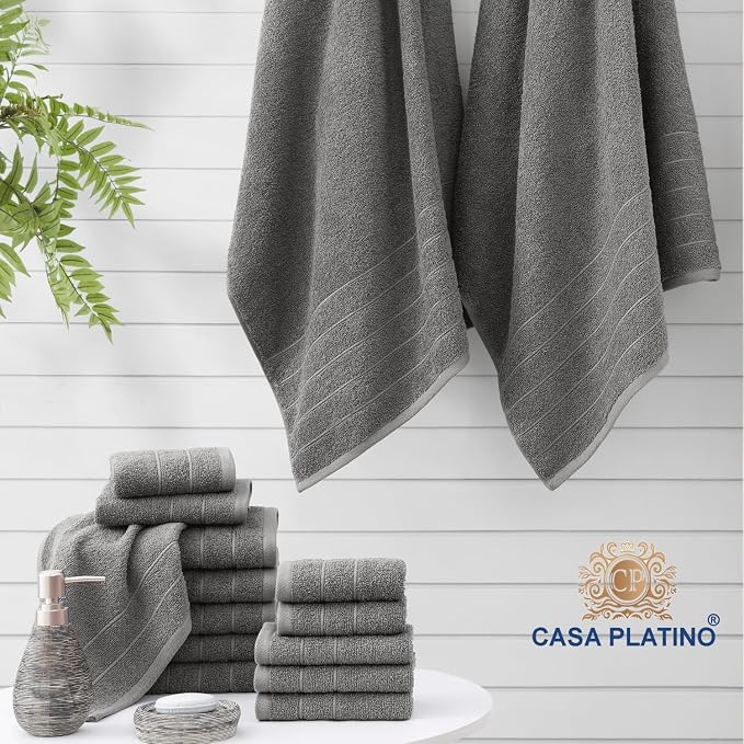 Casa Platino 100% Cotton Bathroom Towels Set – 24 Pc Collection – Plush Ring - Image 6