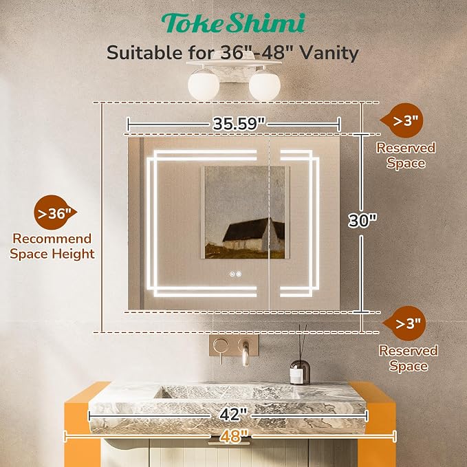TokeShimi 36 x 30 LED Mirrored Medicine Cabinet - Image 3