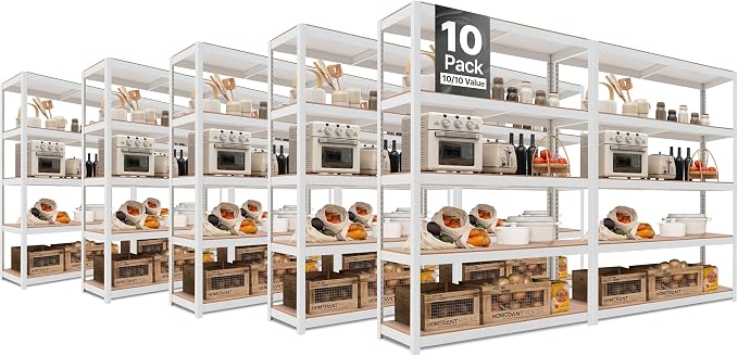 HOMEDANT House 5 Tier Laminated Metal Shelving Unit Adjustable Storage Utility by TheBestOrganizingSolution