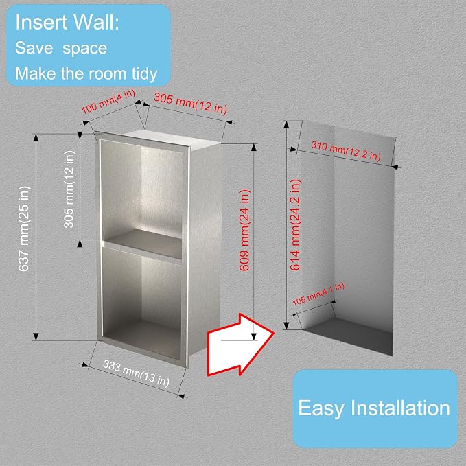 Stainless Steel no Tile Needed Metal Niche, Double Shelves，Stainless Steel - Image 2