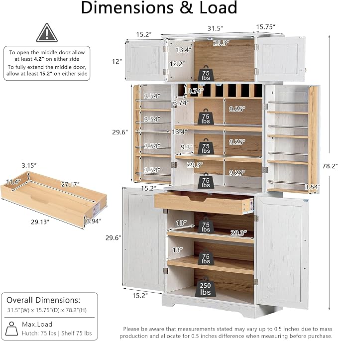 78.2" Tall Kitchen Pantry Cabinet - Image 2