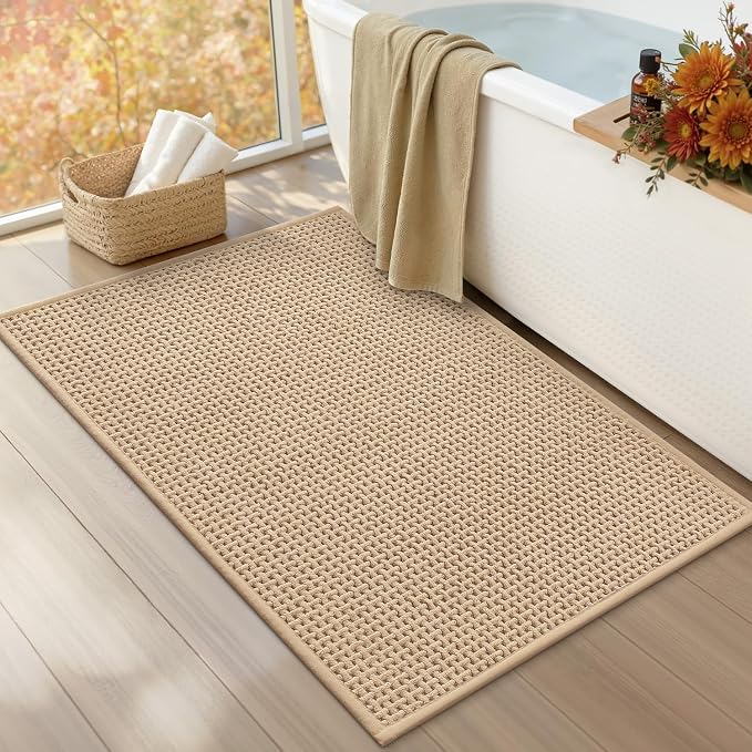 Color&Geometry Rubber Backed Waffle Bath Mat Non Slip Machine Washable Bathroom - Image 2