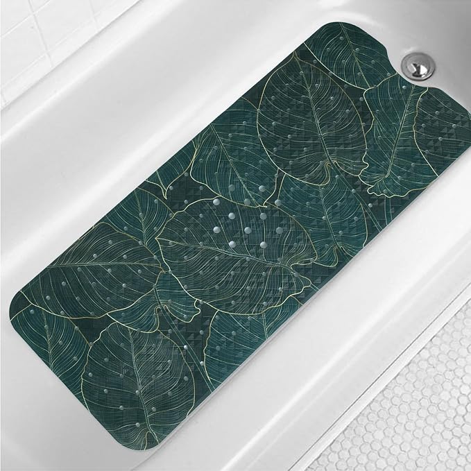 Palm Leaves Bathtub Mat Non Slip 40x16in Palm Leaf Extra Long Bath Mat by Denifeiya