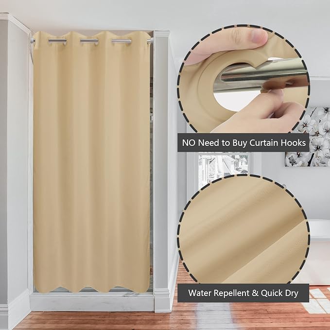 River Dream Stall Size No Hook Beige Shower Curtain Soft Microfiber - Image 2