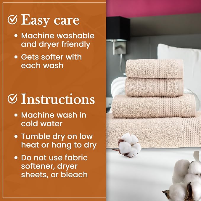HALLEY Turkish Cotton Towels 1 Bath Towel 1 Hand Towel 2 Washcloths, Super Soft - Image 7