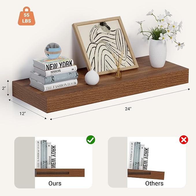 Heimlove 24 x 12 Inch Deep Floating Shelves Wall Mounted - Image 3