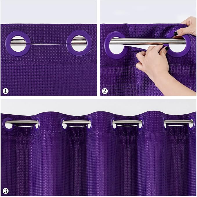 MitoVilla Purple Waffle Small Stall Shower Curtain Liner Set 36 x 74, No Hooks - Image 4
